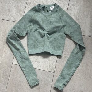 Gymshark Sage Green Cropped Long Sleeve Top - Size XS